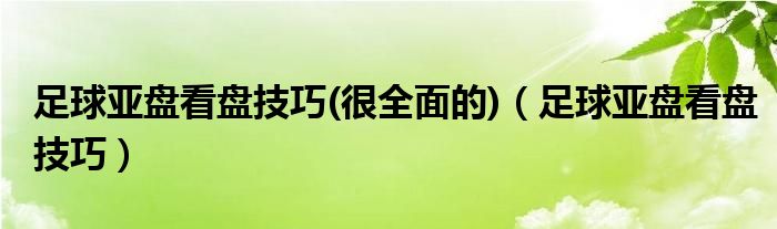 全面解析足球亚盘看盘技巧，掌握足彩压盘秘诀，提升投注胜率